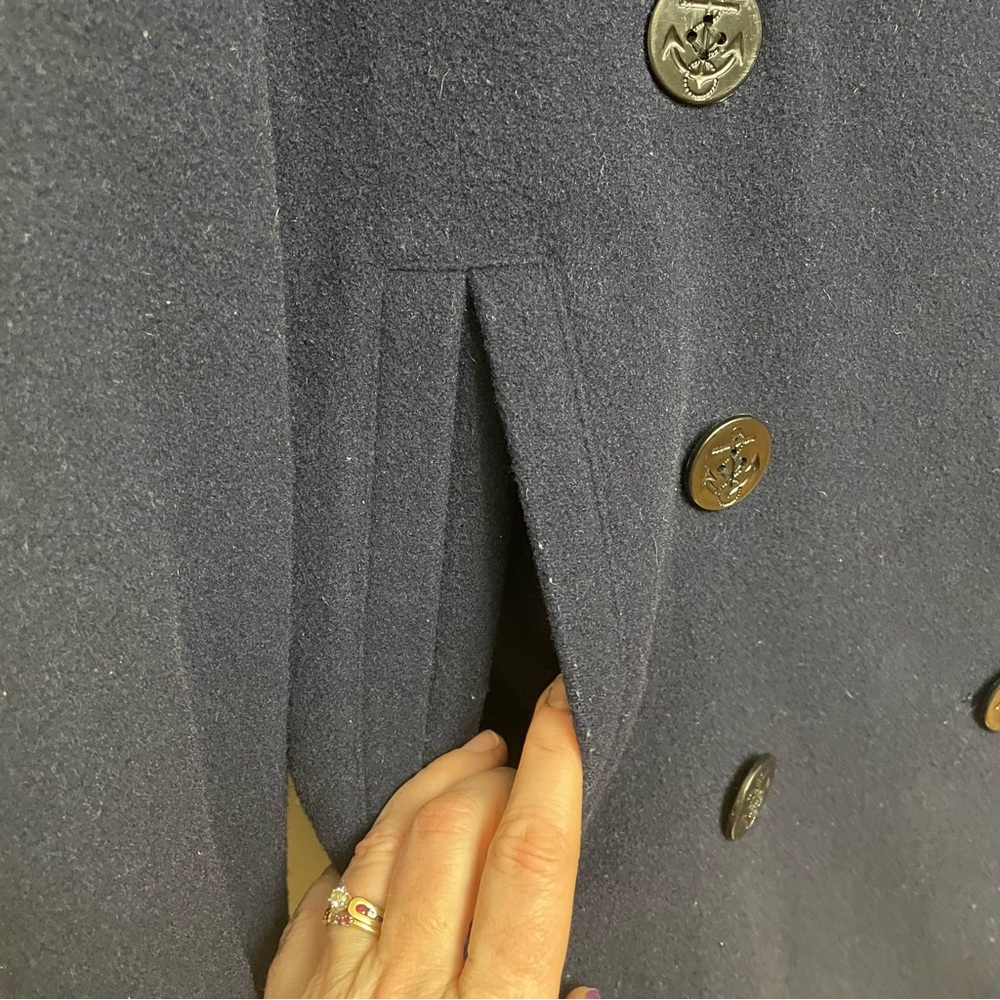 Gap Women’s Medium Navy Blue  Wool Blend Double Breasted Peacoat gold button - Picture 3 of 11